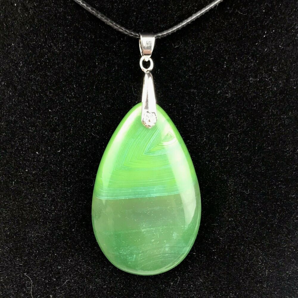 Green Clear Agate Pendant Necklace Choker 22" Translucent